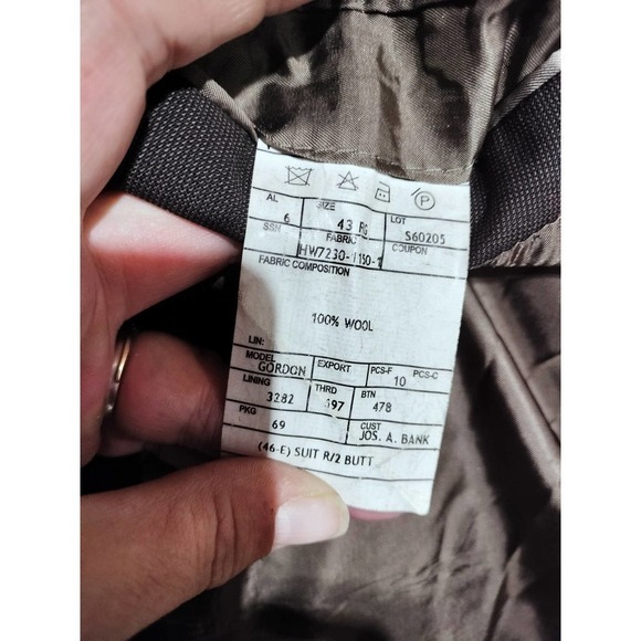 Jos. A Banks brown sports coat men size 43 regular 100% Wool - Picture 7 of 10